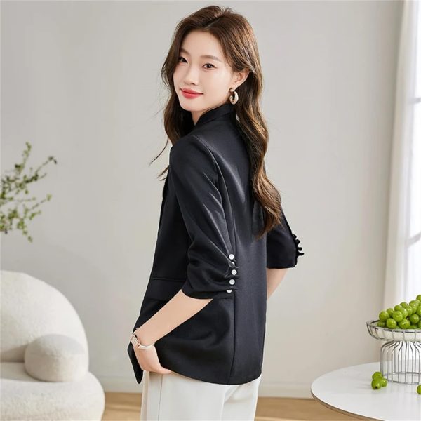 61jPA2ZhelL.jpg Women Spring Summer Professional Slim Half Sleeve Jacket Office Work Coat Tops White Blazer
