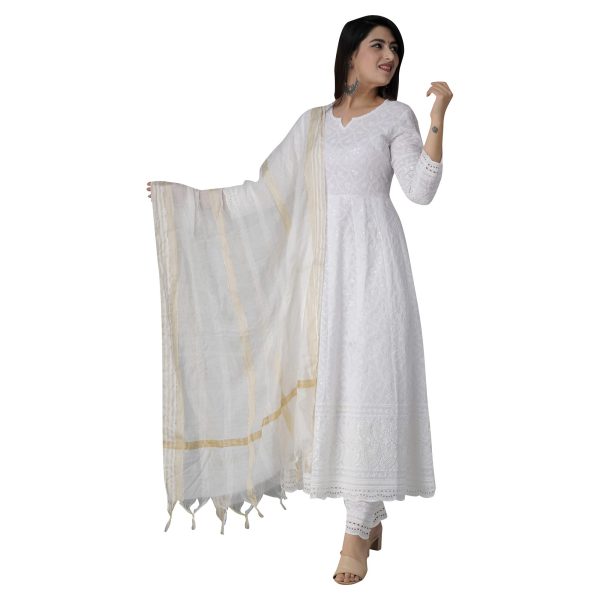 61jQJkXlRhL.jpg Chikankari Cotton Anarkali Indian Kurti For Women Summer Dress Kurta Pant With Dupatta Set Pakistani Kurta