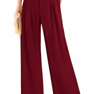 Women's Wide Leg Suit Pants Loose Fit High Elastic Waisted Business Casual Long Trousers Pant