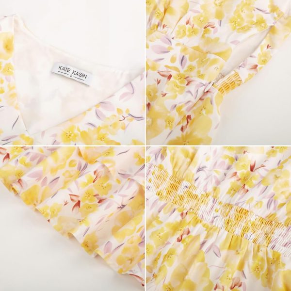 61kc068ot9L.jpg Womens Dresses Summer Short Sleeve Ruffle Floral V Neck Flowy Aline Casual Tiered Wedding Guest Midi Sundress