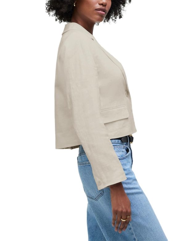 61lIIimJdML.jpg Womens Cropped Blazer Casual Lightweight Cotton Linen Blazer Suit Jackets