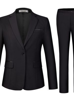 Women's 2 Piece Suit Notched Lapel One Button Slim Fit Business Office Work Tuxedo Blazer Pants Set