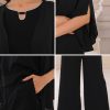 Women's 2 Pieces Sets Elegant Chiffon Sleeve Top Wide Legs Pants Mother of Bride Suits