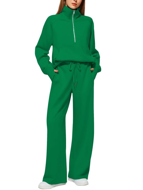 61lgMWpbSL.jpg Women's 2 Piece Outfits Lounge Set 2025 Oversized Half Zip Sweatshirt Wide Leg Sweatpant Set Sweatsuit Tracksuit