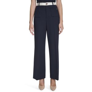 womens Contrast Waist Flare Trouser Pant