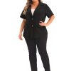 Plus Size Casual Blazers for Women Short Sleeve Notched Lapel Button Work Office Blazer Suit Jacket
