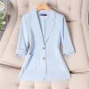 Women Spring Summer Wear Half Sleeve Jacket Office Single Breasted Thin Suit Blazer