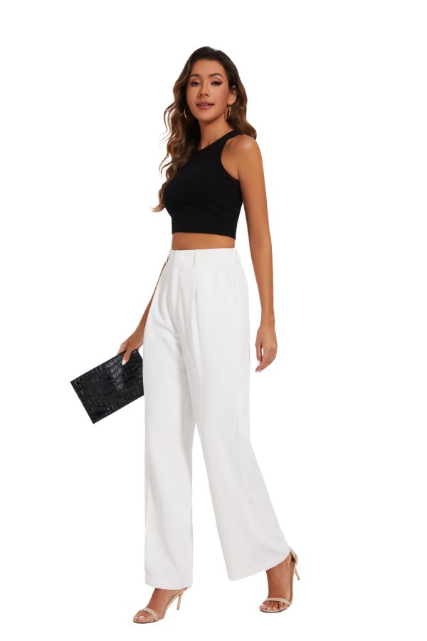 61ndV5vRsL.jpg Women Suit Pants Wide Leg Pants High Elastic Waisted in The Back Business Work Trousers Long Straight