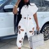 Women 2 Piece Outfits Set Casual Crop Top Shirt Hollowed Out Sweatpants Women Fashion Tracksuit