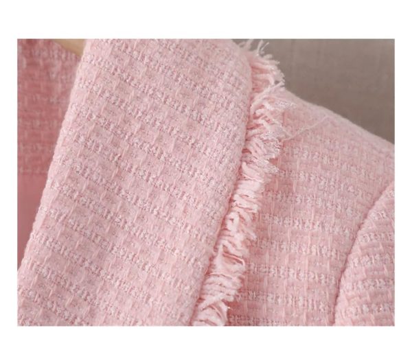 61oQEL631KL.jpg Women's Long Sleeve Suit Jacket Double Breasted Tweed Blue White Blazer Coat Business Casual Work Outerwears
