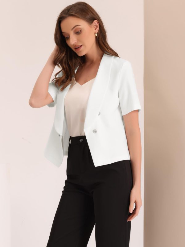61pba7ZdPUL.jpg Casual Shawl Collar Open Front Cardigan for Women's Short Sleeve Work Office Suit Blazer