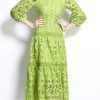 Women Summer Hollow Out Lace Dress Streetwear Long Sleeve Office Party Dress