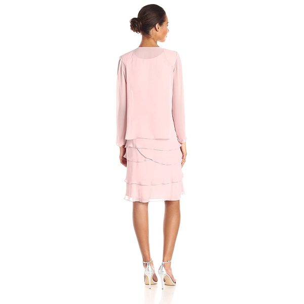 61prORQNvUL.jpg Women's Mother of The Bride Tiered Jacket Dress with Shoulder Embellishment (Petite and Regular Sizes)