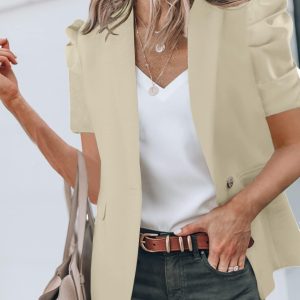 Womens Summer Blazers Casual Short Puff Sleeve Open Front Office Blazers Bussiness Jackets Work Suit