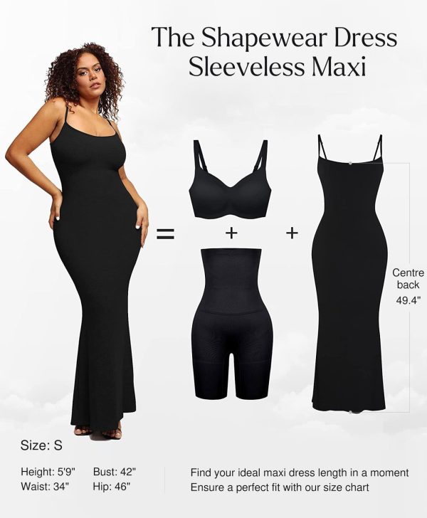 61r1RbQGFVL.jpg Summer Maxi Dress for Women - Cocktail Shapewear Dresses Built-in Bra Adjustable Straps Vacation Long Slip