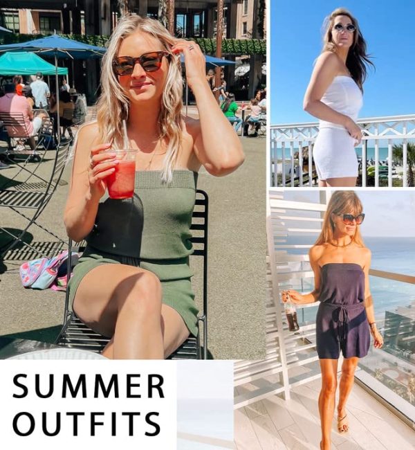 61sjvfjtgoL.jpg Womens Summer Jumpsuits Casual Loose Sleeveless Off Shoulder Elastic Waist Romper Loungewear Two Piece Outfits
