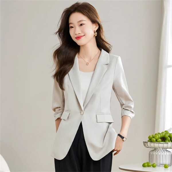 61stDzOkW6L.jpg Women Spring Summer Professional Slim Half Sleeve Jacket Office Work Coat Tops White Blazer