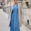 Womens Summer Casual Dress V Neck Cap Sleeve Zipper Front Flowy Midi Dress with Pockets