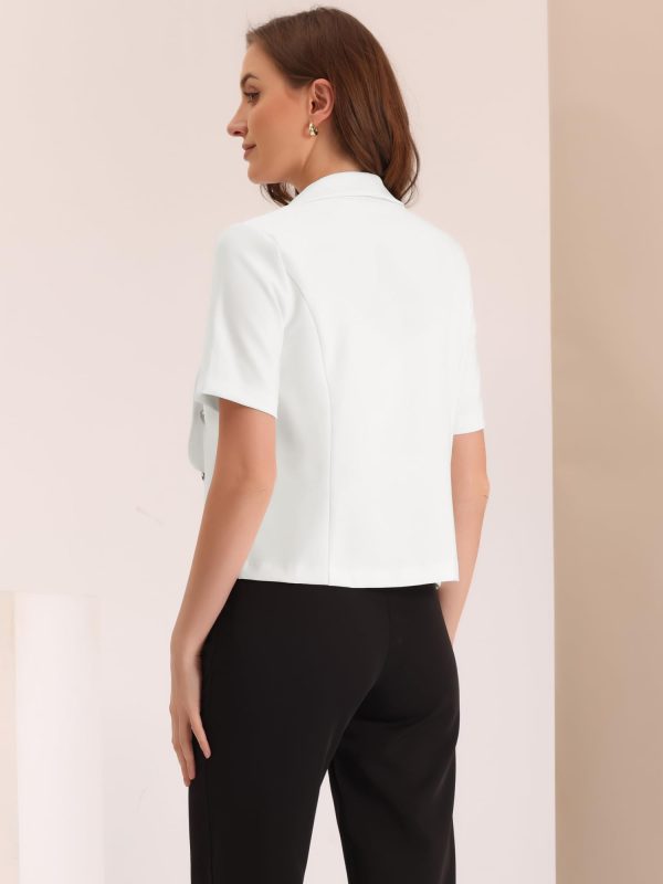61tPOawpnJL.jpg Casual Shawl Collar Open Front Cardigan for Women's Short Sleeve Work Office Suit Blazer