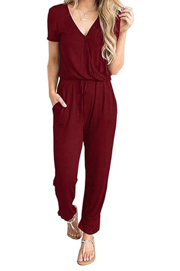 61tSkswU7sL.jpg Jumpsuits for Women 2025 Spring Summer Casual Dressy Short Sleeve Romper Airport Vacation Travel Outfits