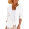 2025 Summer Linen Blazer Women Lightweight 3/4 Stretchy Ruched Sleeve Fully-Lined Casual Work Jacket with Pockets