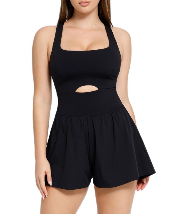 61ttdVhdjL.jpg Shapewear Jumpsuit Workout Romper Tennis Dress Look Athletic Rompers For Women Waist Cutout Design