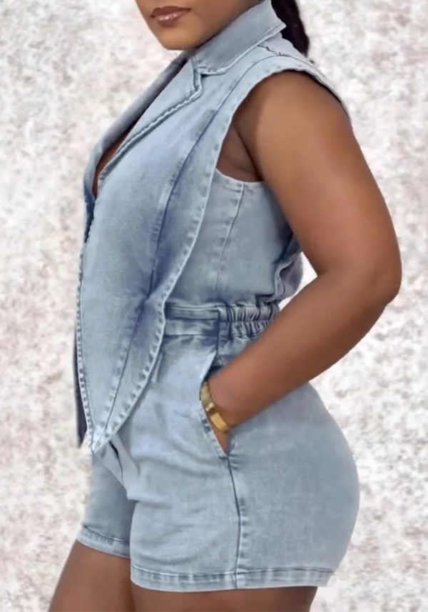 61u4-ejTscL.jpg Womens Denim Romper Y2k Sleeveless V Neck Lapel Blazers Vest Work Business Short Jeans Jumpsuits