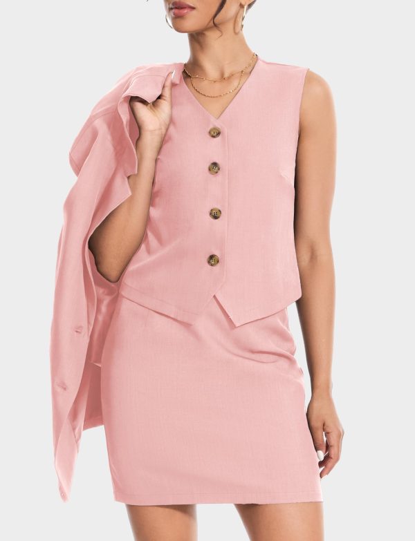 61uHObzIdL.jpg Women's 3 Piece Skirt Sets Business Casual Short Skort Blazer Suit Long Sleeve Jacket Vest Matching Outfits