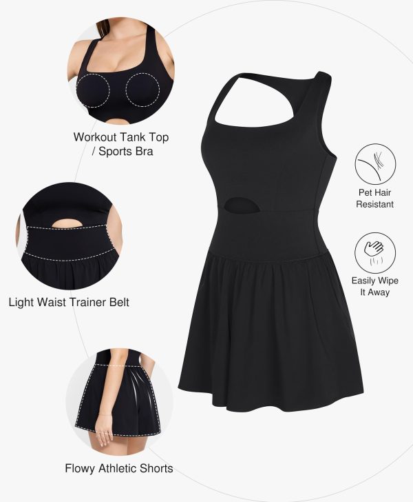 61v7vr15QL.jpg Shapewear Jumpsuit Workout Romper Tennis Dress Look Athletic Rompers For Women Waist Cutout Design