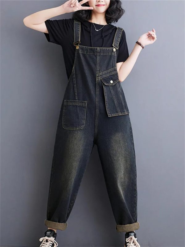 61vHNZI3WcL.jpg Women Pockets Ladies Long Jumpsuits Sleeveless Rompers Woman Blue Straight Jeans Jumpsuit