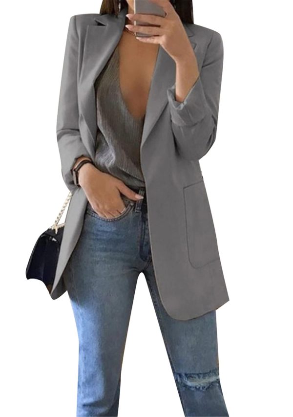 61w13ktSTqL.jpg Women’s Casual Long Sleeve Open Front Blazer Lapel Collar Cardigan Plus Size Work Jackets