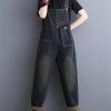 Women Pockets Ladies Long Jumpsuits Sleeveless Rompers Woman Blue Straight Jeans Jumpsuit