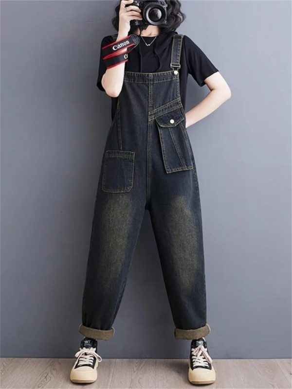 61xwHFPqG9L.jpg Women Pockets Ladies Long Jumpsuits Sleeveless Rompers Woman Blue Straight Jeans Jumpsuit