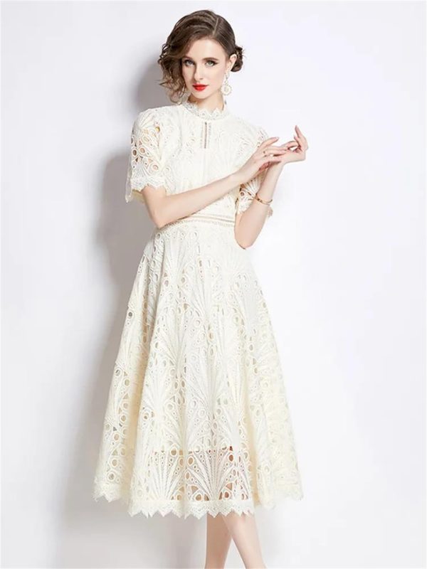61y24rw9zYL.jpg Womens Summer Hollow Out Party A Line Midi Long Princess Elegant Office Runway Robes Dress