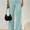 Straight Leg Pants Stretchy Button Business Casual Work Trousers Knit Elastic Waist Slacks