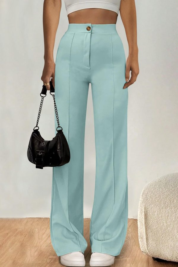 61y3w2PXMML.jpg Straight Leg Pants Stretchy Button Business Casual Work Trousers Knit Elastic Waist Slacks