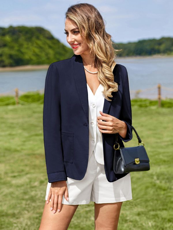 61yOp1hO34L.jpg Women's Linen Blazer Lightweight Long Sleeve Shawl Lapel Suit Jacket Coat for Office Work Travel