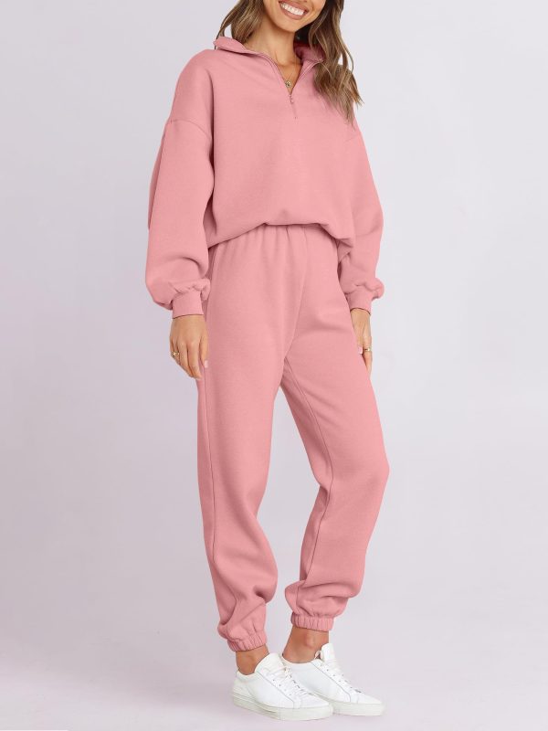 61zKARmQxrL.jpg Women 2 Piece Outfits Sweatsuit Oversized Half Zip Sweatshirt Jogger Sweatpants Tracksuit Lounge Set 2024 Clothes
