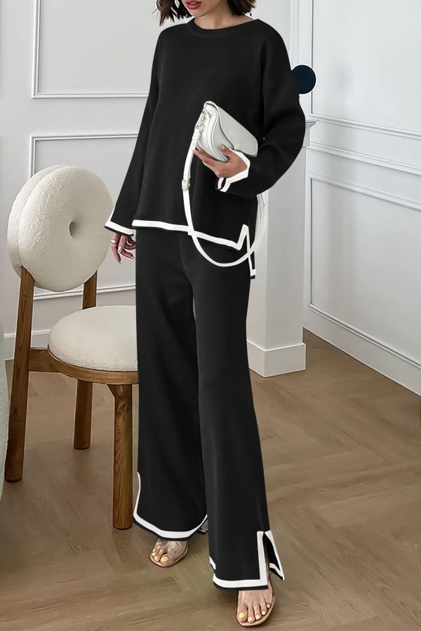 71-9XQo10aL.jpg Women's 2 Piece Knit Sweater Set Casual Long Sleeve Pullover Wide Leg Pants Sweatsuit Tracksuit Outfit
