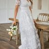 Women's V-Neck Lace Floral Long Dress Embroidery Cocktail Wedding Guest Boho Maxi Dress