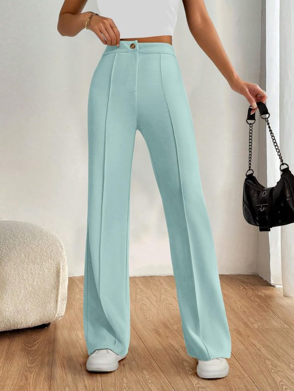 71-j9sX01kL.jpg Straight Leg Pants Stretchy Button Business Casual Work Trousers Knit Elastic Waist Slacks
