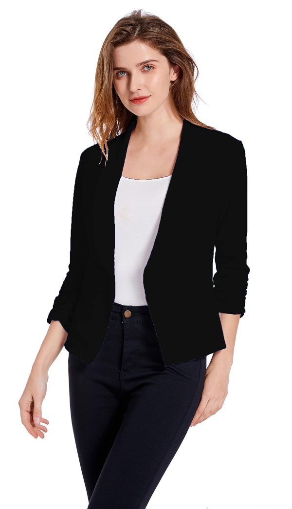 7107mNepabL.jpg Women's Soft Stretchy Lightweight Cardigan Blazer One Button 3/4 Ruched Sleeve Business Casual Blazer Jackets