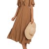 2025 Summer Dress for Women Casual Short Sleeve Bow Tie V Neck Ruffle Midi Flowy Dresses