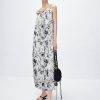 Women‘s Boho Tribal Halter Dress Cotton Linen Printed Sleeveless Hanging Neck Drawstring Long Beach Dress with Pockets