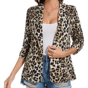 Womens Chiffon Blazer 3/4 Sleeve Shawl Collar Open Front Blazers Casual Work Office Cardigan Suit Jacket