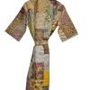 Rajbhoomi Women Kimono Robe Handmade Silk Patola Kantha Quilt Body Warmer Coat Rob Patchwork Overcoat Jacket