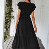 Women's Summer Floral Boho Maxi Dress Wrap Short Sleeve V Neck Ruffle A-Line Flowy Wedding Guest Long Dresses