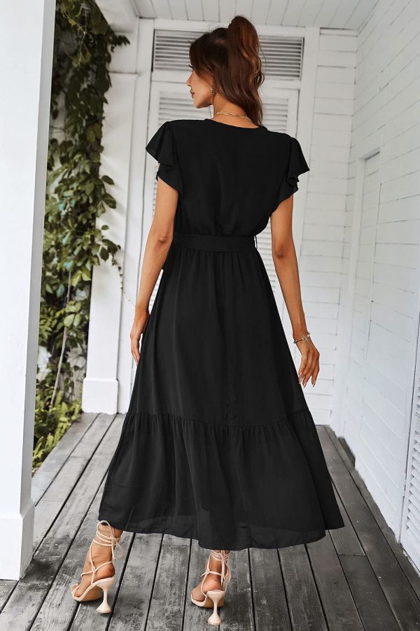 712RWE6X72L.jpg Women's Summer Floral Boho Maxi Dress Wrap Short Sleeve V Neck Ruffle A-Line Flowy Wedding Guest Long Dresses