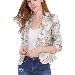 Women's Open Front Office Work Business Casual Lightweight Summer Crop Suit Blazer