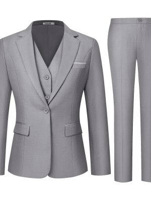 Women's 3 Piece Suit Lady Business Casual Office One Button Slim Fit Blazer Jacket Vest Pants Set